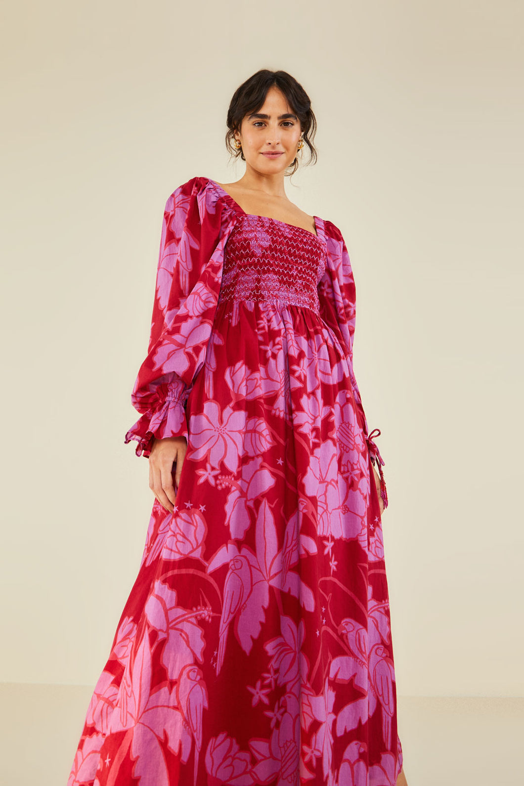 Farm Rio Living Nature Burgundy Maxi Dress - FINAL SALE