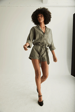 Load image into Gallery viewer, Pistola Becca Belted Romper in Garden Green - FINAL SALE