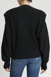 Pistola Camille V-Neck Shoulder Pad Sweater in Midnight - FINAL SALE