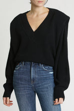 Load image into Gallery viewer, Pistola Camille V-Neck Shoulder Pad Sweater in Midnight - FINAL SALE