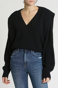 Pistola Camille V-Neck Shoulder Pad Sweater in Midnight - FINAL SALE