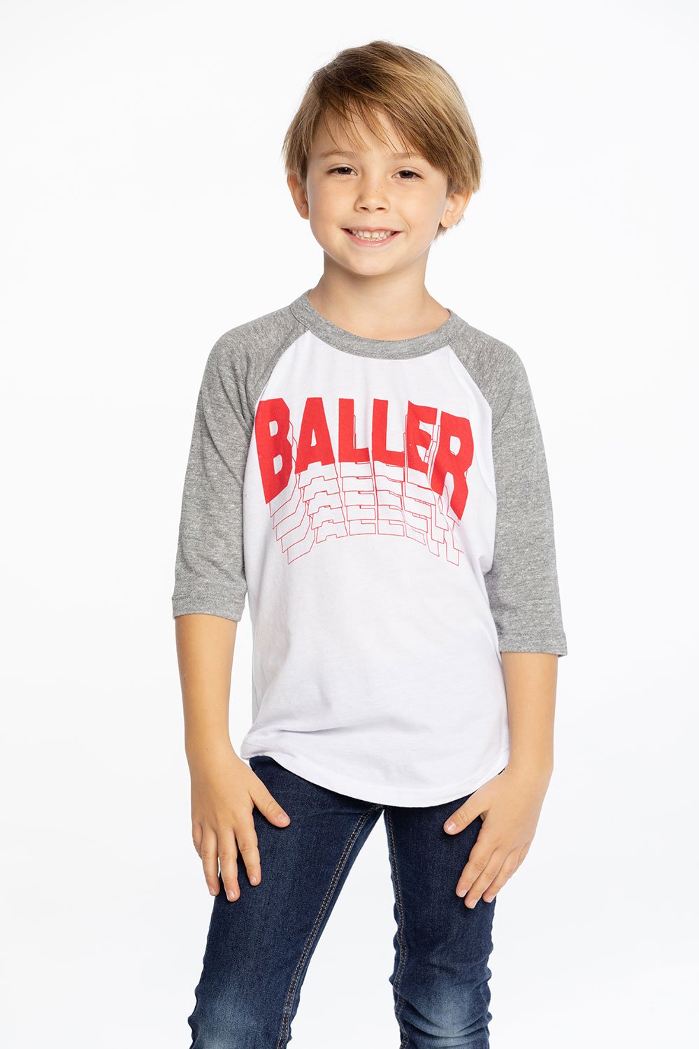 Chaser Kids Baller Raglan Tee in White/Red - FINAL SALE