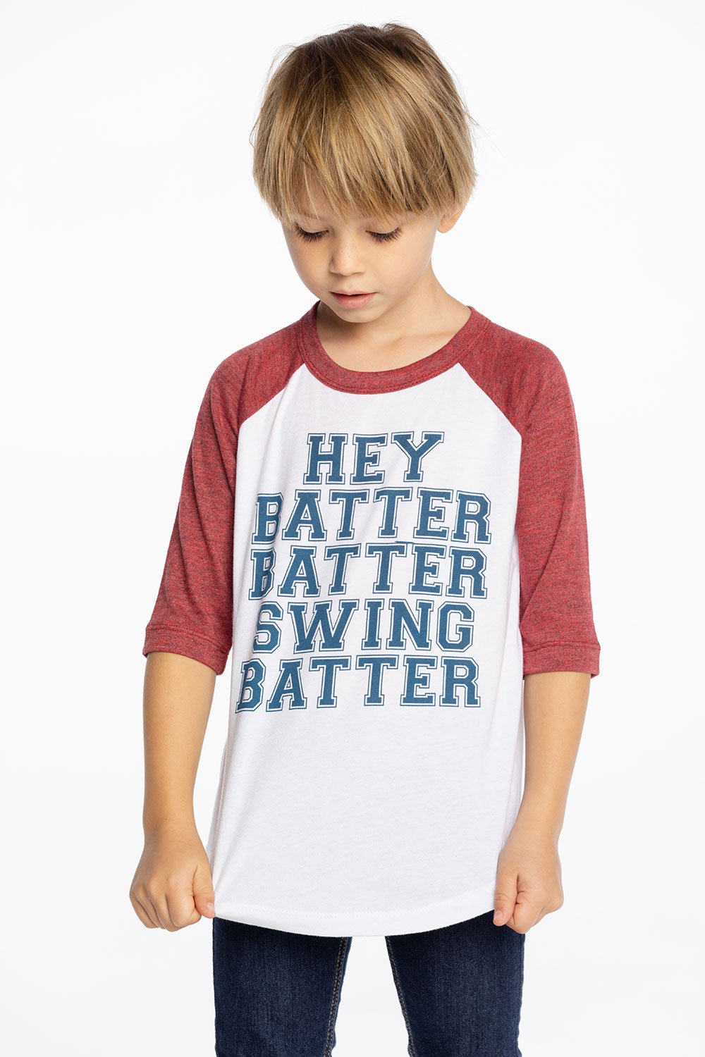 Chaser Kids Hey Batter Batter Raglan Tee in White/Red - FINAL SALE