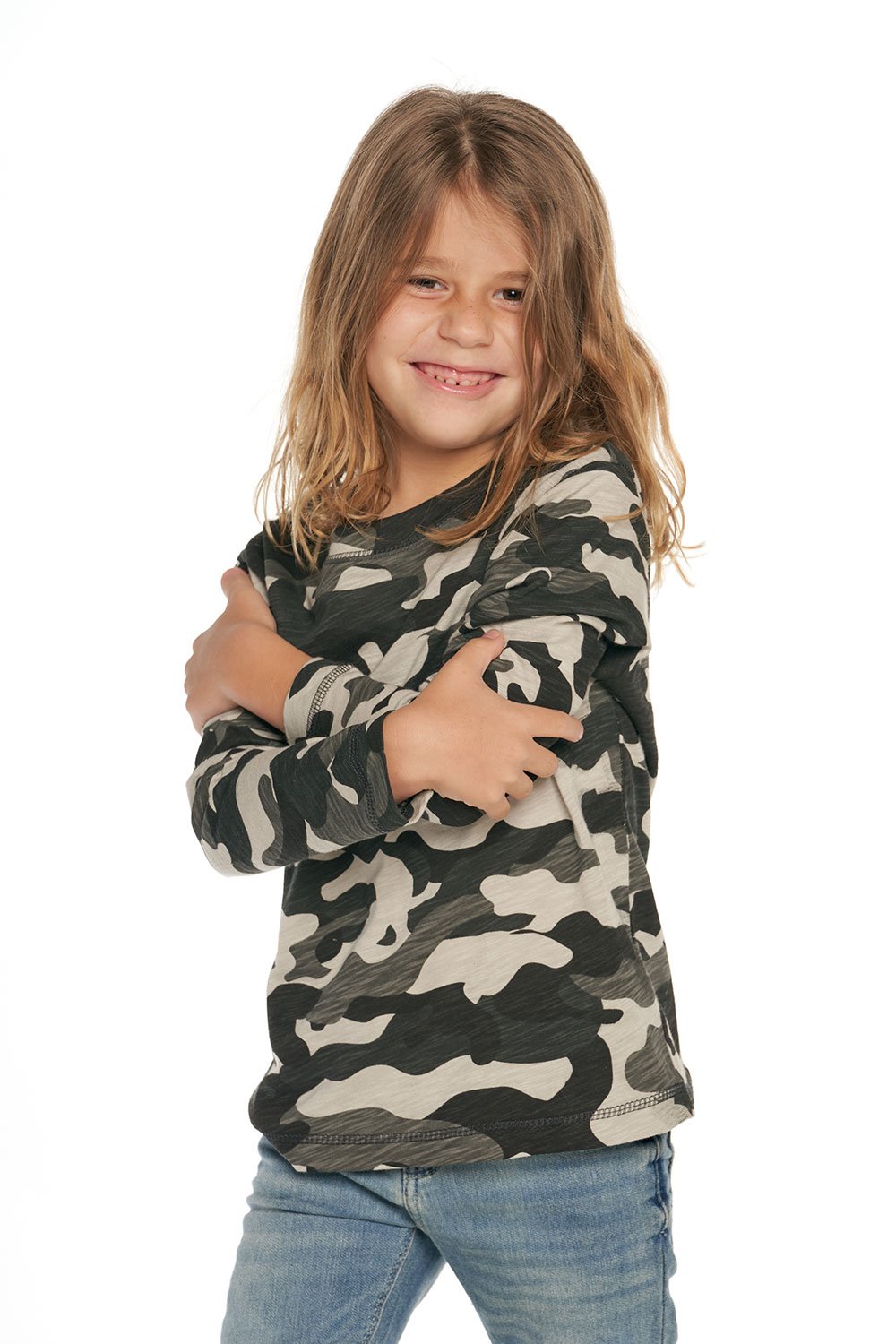 Chaser Kids Gauze Jersey L/S Crew in Black Camo - FINAL SALE