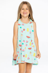 Chaser Kids Summer Treats Tank Dress in Aqua - FINAL SALE