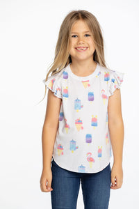 Chaser Kids Pretty Popsicles Flutter Sleeve Tee in White - FINAL SALE