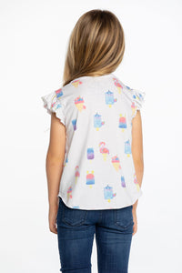Chaser Kids Pretty Popsicles Flutter Sleeve Tee in White - FINAL SALE