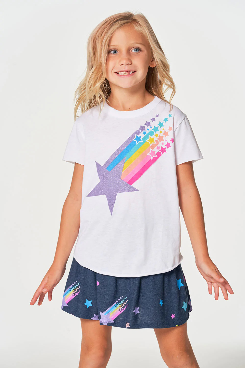 Chaser Kids Neon Stars Tee in White - FINAL SALE