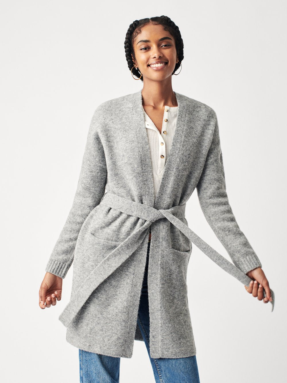 Faherty Womens Legend Sweater Coat in Heather Grey - FINAL SALE