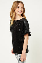 Load image into Gallery viewer, Hayden Girls Sequin Ruffle Sleeve Tee in Black - FINAL SALE