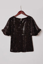 Load image into Gallery viewer, Hayden Girls Sequin Ruffle Sleeve Tee in Black - FINAL SALE