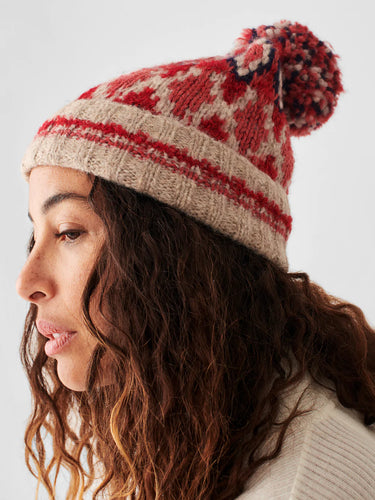 Faherty Frost Stripe Fair Isle Beanie in Festive Pop