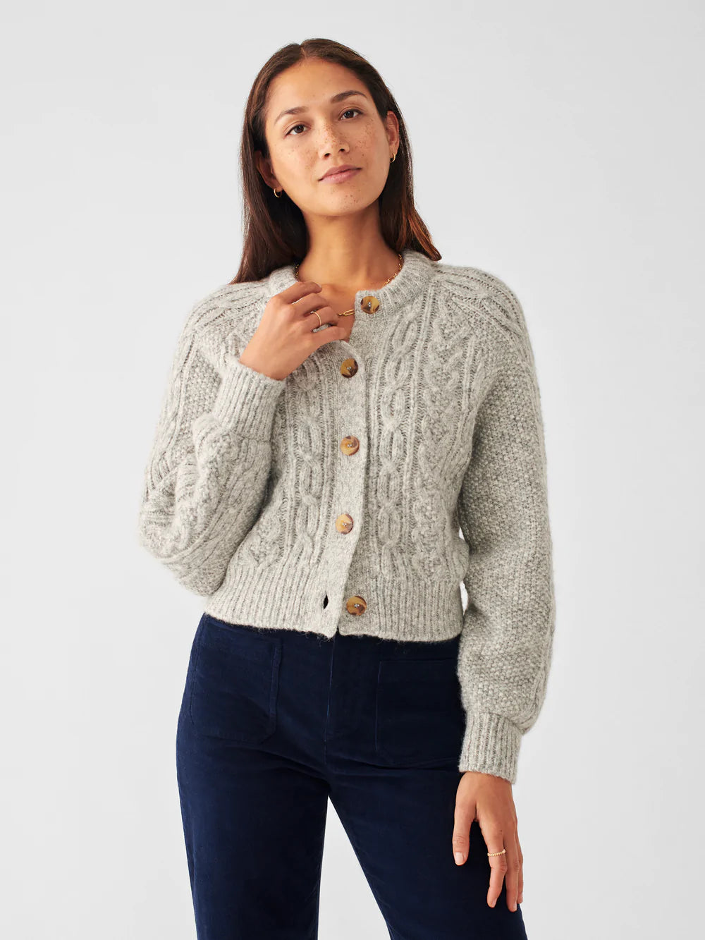 Faherty Womens Frost Cropped Cardigan in Mountain Top