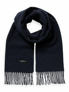 Scotch & Soda Fringed Wool Woven Scarf In Midnight