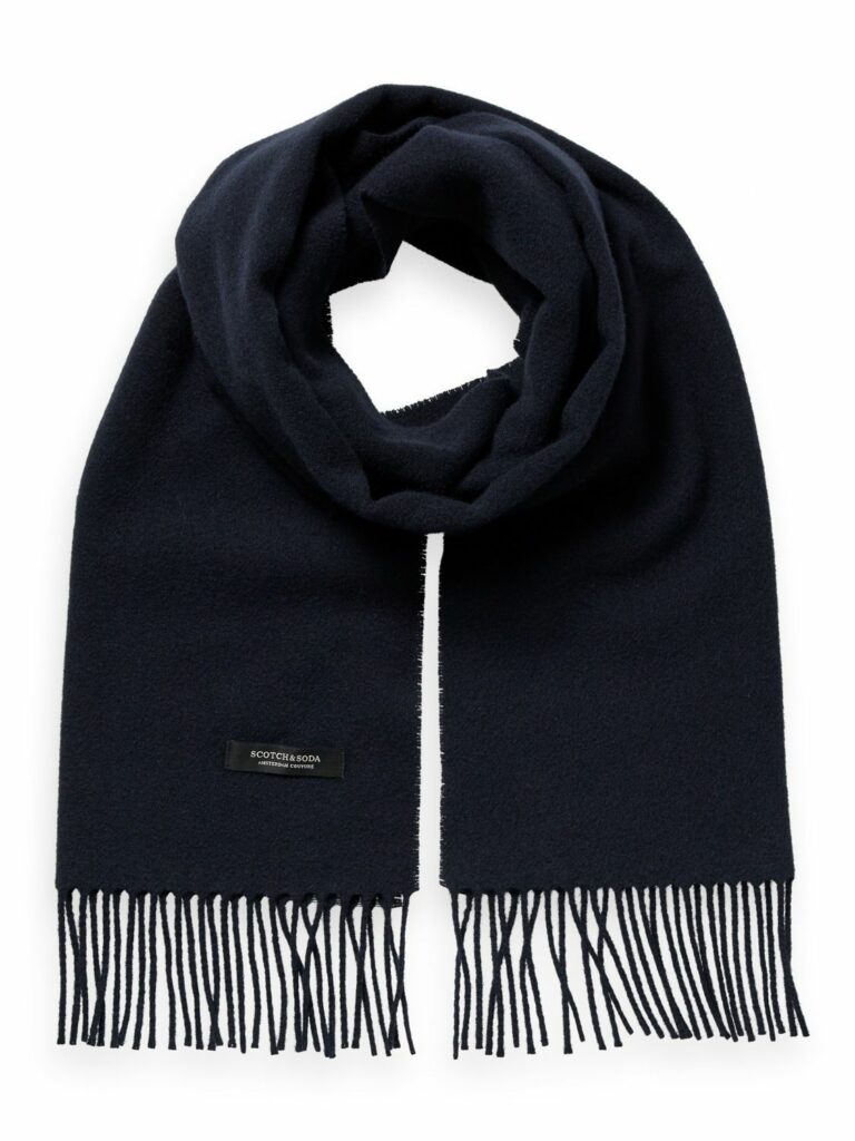 Scotch & Soda Fringed Wool Woven Scarf In Midnight