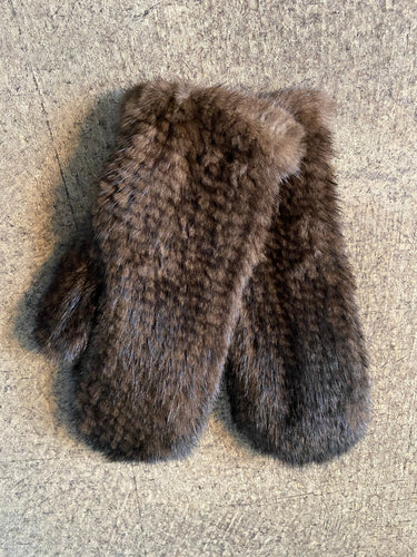Linda Richards Knit Mink Mittens in Brown