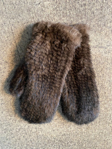 Linda Richards Knit Mink Mittens in Brown
