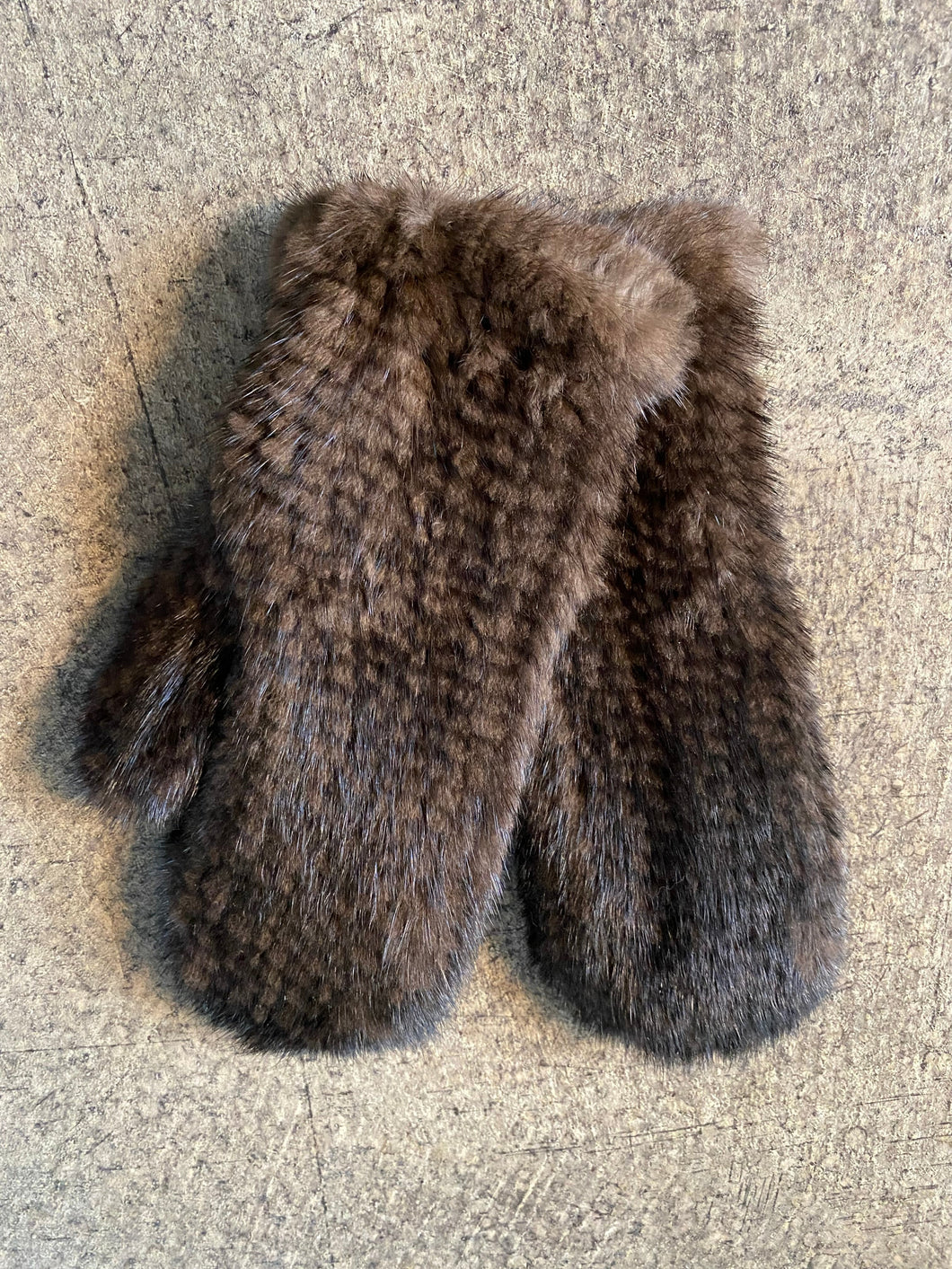 Linda Richards Knit Mink Mittens in Brown