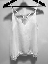 Load image into Gallery viewer, POL Satin Criss Cross Strap Camisole w/V Neckline in Off White - FINAL SALE