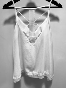 POL Satin Criss Cross Strap Camisole w/V Neckline in Off White - FINAL SALE