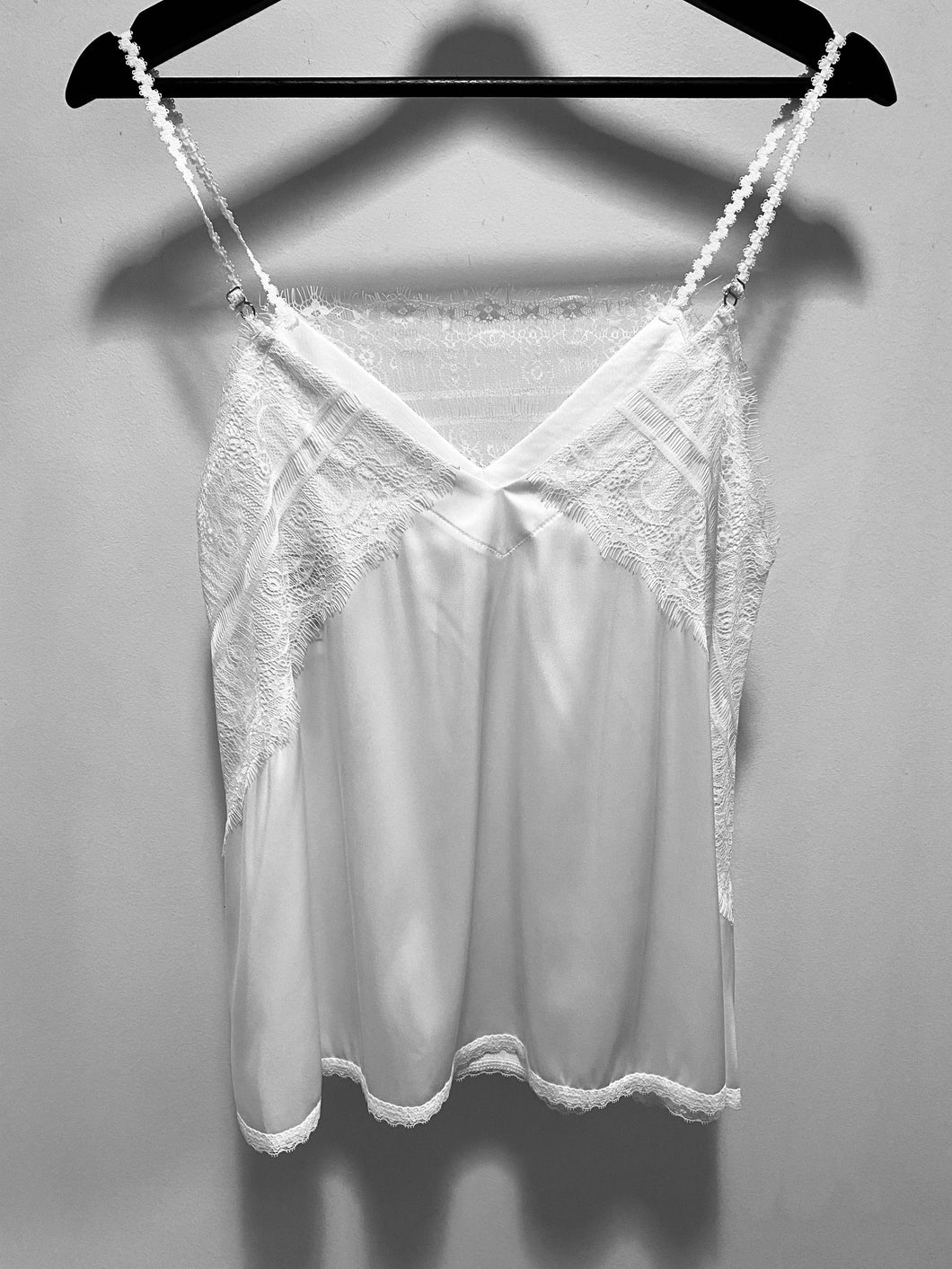 POL Satin Camisole w/Fringe Hem Detail in Off White - FINAL SALE