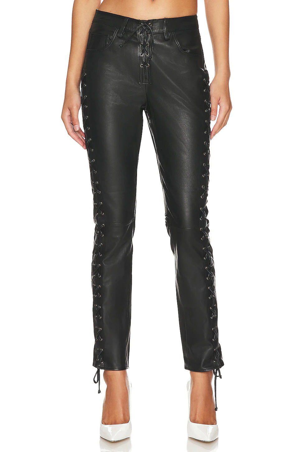 One Teaspoon Blacklight Leather Lace-up Pants in Black - FINAL SALE
