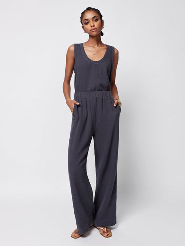 Faherty Dream Cotton Gauze Wide Leg Pant in Washed Black - FINAL SALE