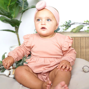 Emerson And Friend Flutter L/S Baby Onesie in Dusty Rose
