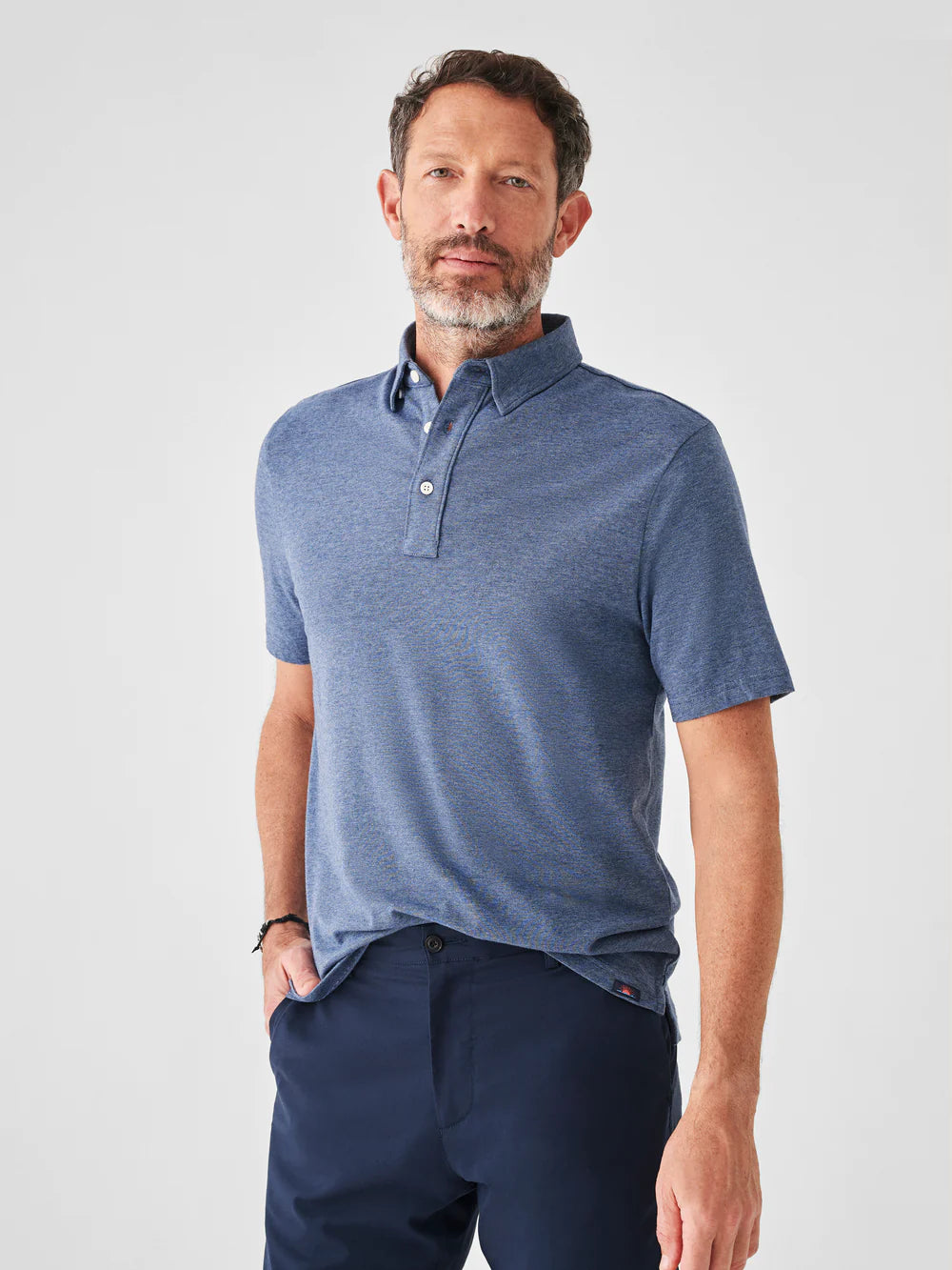 Faherty Mens SS Movement Polo in Sea Navy Melange