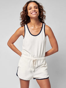 Faherty Womens Cabana Towel Terry Romper in Oyster Multi - FINAL SALE