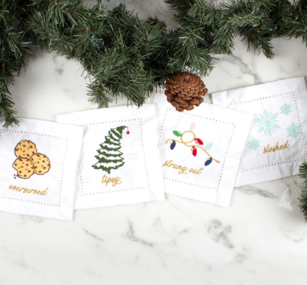 8 Oak Lane Cloth Cocktail Napkin Set - Holiday Fun