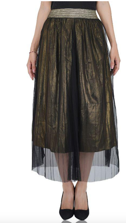 America & Beyond Golden Haze Pleated Net Trousers in Black/Gold - FINAL SALE