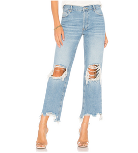 Free People Maggie Mid-Rise Straight in Paradise Blue - FINAL SALE