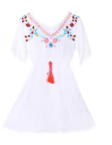 America & Beyond Kids White Alyssum Embroidered Dress - FINAL SALE