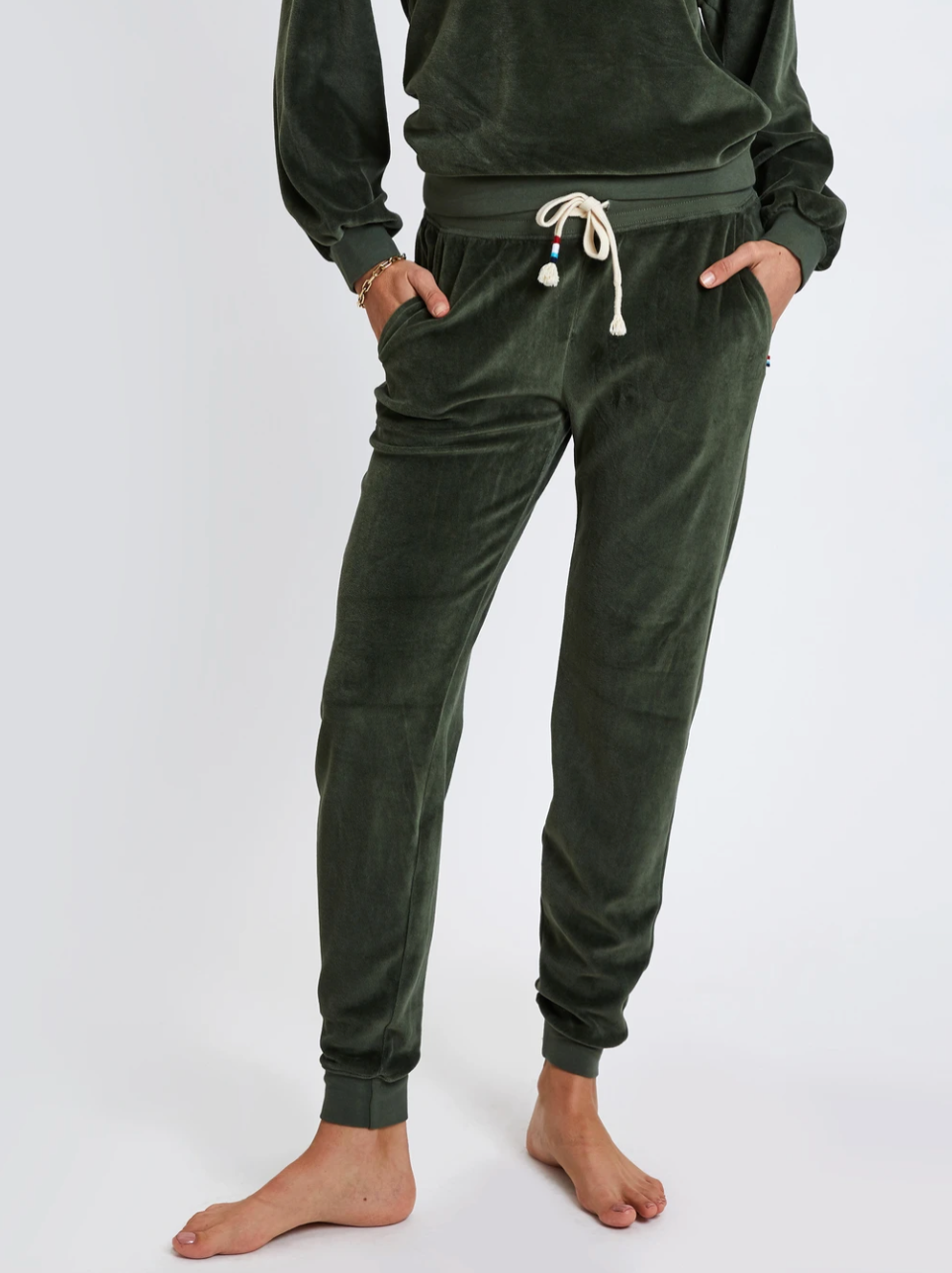 Sol Angeles Velour Jogger in Olive - FINAL SALE