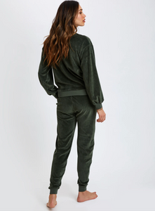 Sol Angeles Velour Jogger in Olive - FINAL SALE