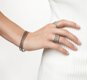 FREIDA ROTHMAN Signature Bezel Pave Hinge Bangle - Silver & Black