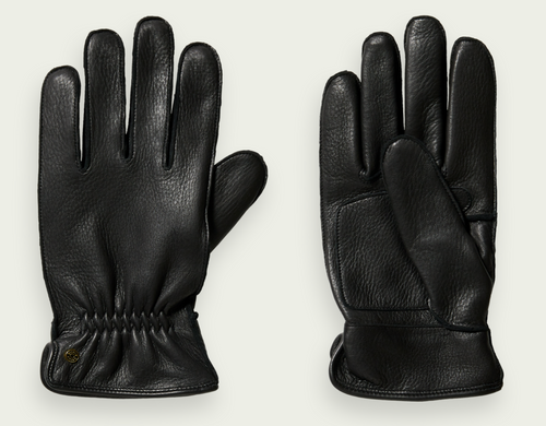Scotch and Soda Mens Grain-Leather Gloves in Black