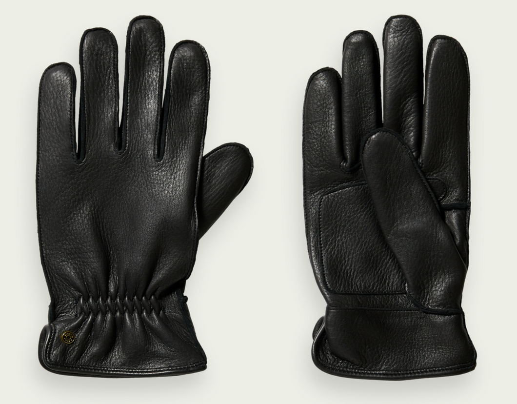 Scotch and Soda Mens Grain Leather Gloves in Black Serge Jane