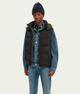 Scotch & Soda Mens Quilted Hooded Bodywarmer in Black -  FINAL SALE