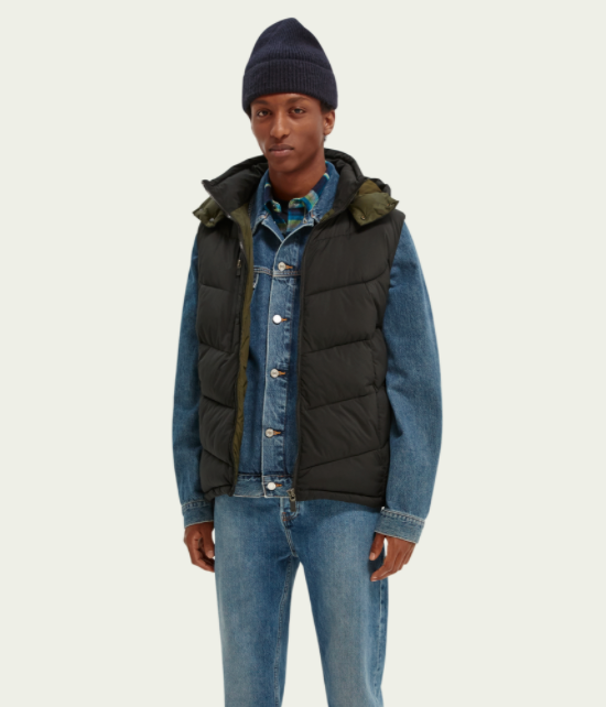 Scotch & Soda Mens Quilted Hooded Bodywarmer in Black -  FINAL SALE