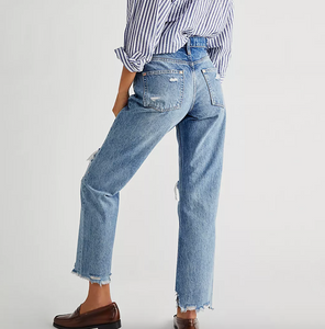 Free People Tapered Baggy Boyfriend Jeans in Mid Century Blue