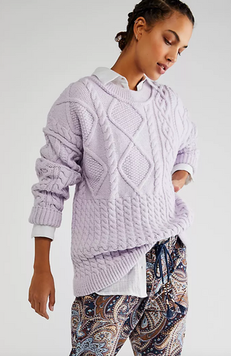 Free People Leslie Cable Tunic in Frost Lavender - FINAL SALE