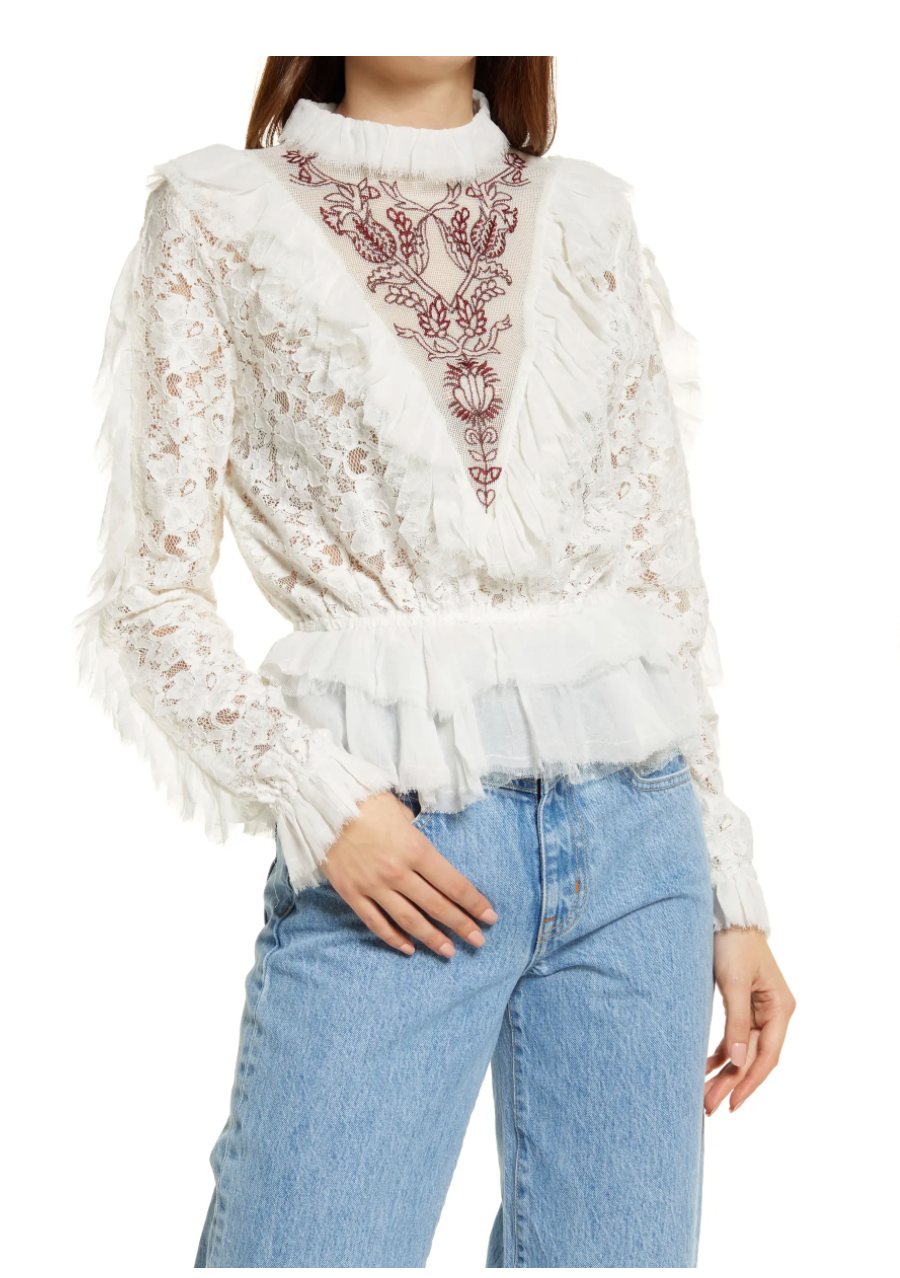 One Teaspoon Awaken Embroidered L/S Blouse in White - FINAL SALE