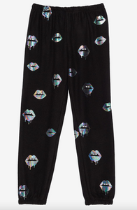 Chaser Kids Sassy Lips Knit Sweatpants In Black - FINAL SALE