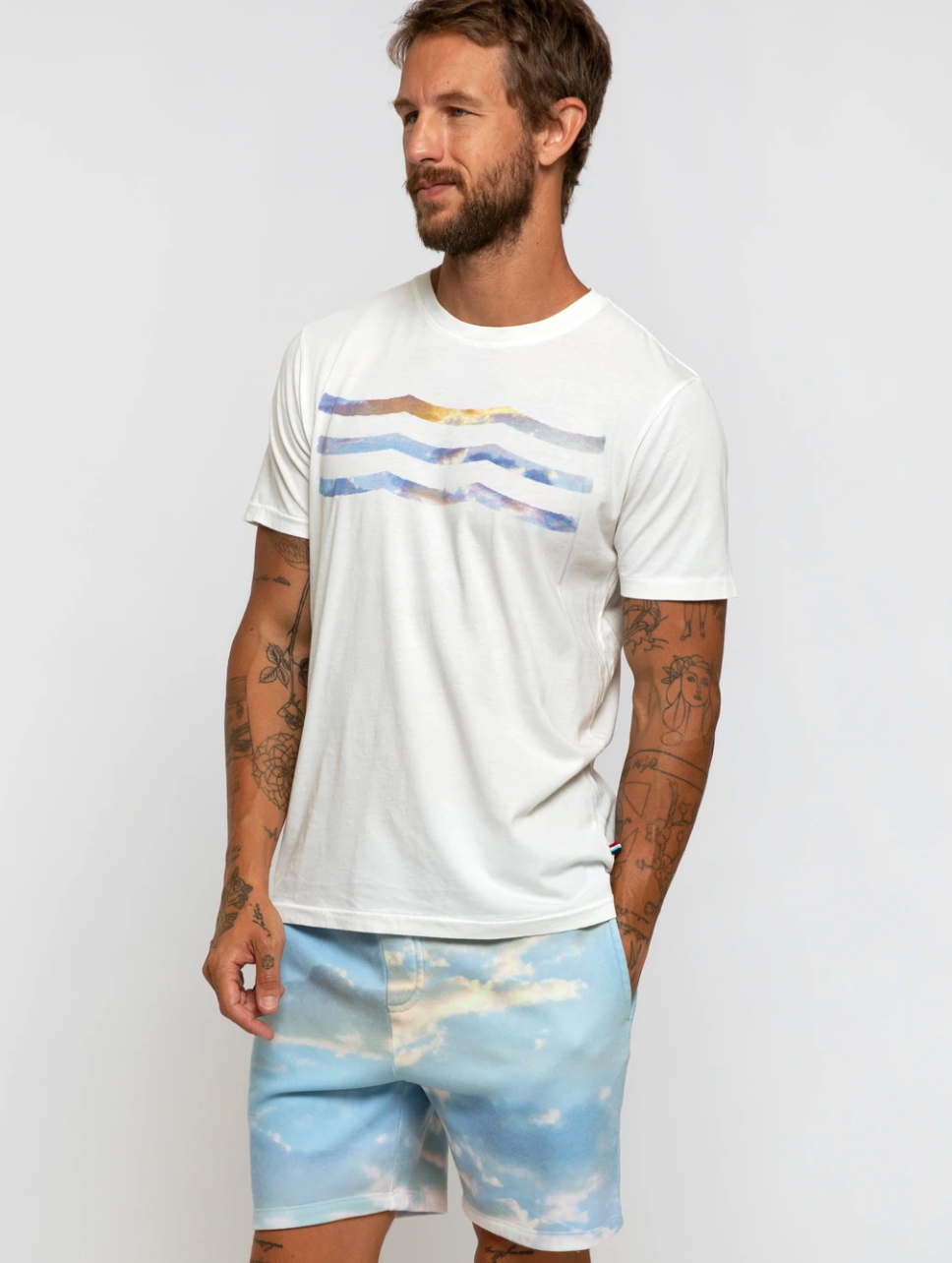 Sol Angeles Mens Golden Hour Waves Crew in D White