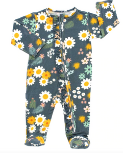 Emerson And Friends Kid's Blue Daisy Bamboo Baby Footie Pajama