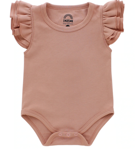 Emerson And Friends Kid's Dusty Rose Flutter Short Sleeve Baby Onesie