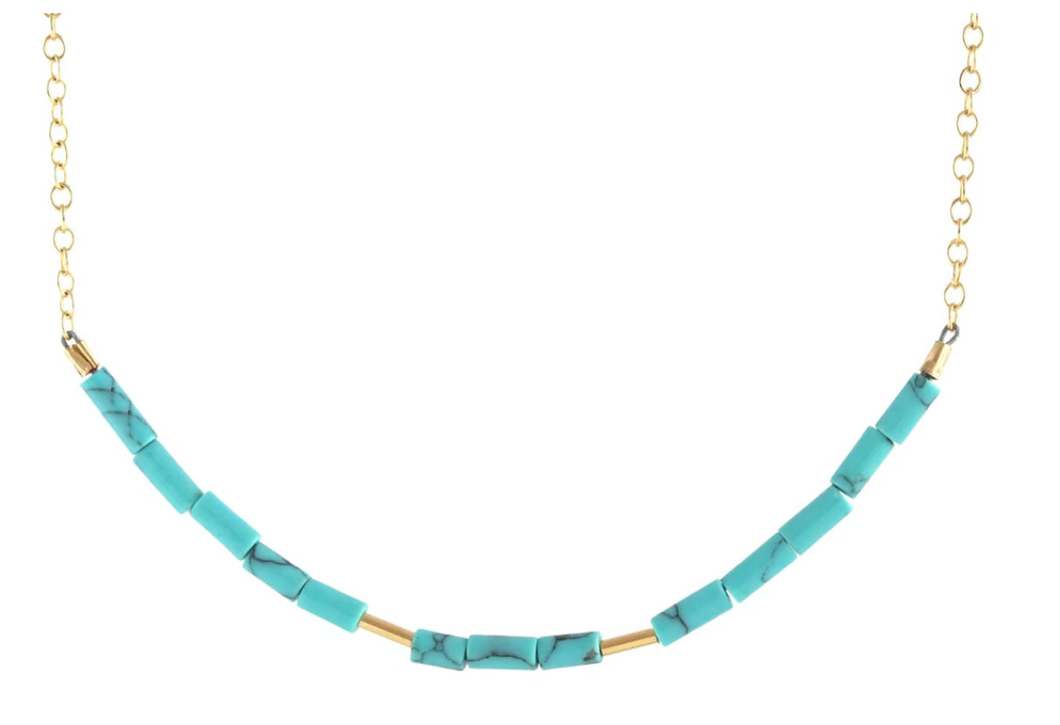 Kris Nations Gemstone Heishi Beaded Chain Necklace - 18k - Turquoise