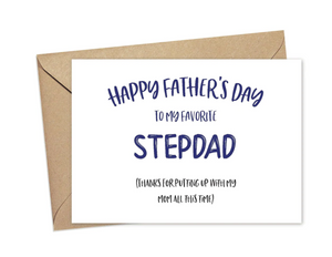 Lost In Lettering "Stepdad Father's Day Thanks For Putting Up With Mom" Card